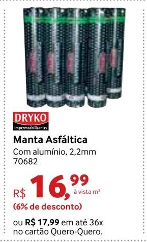 Quero Quero Manta Asfaltica oferta