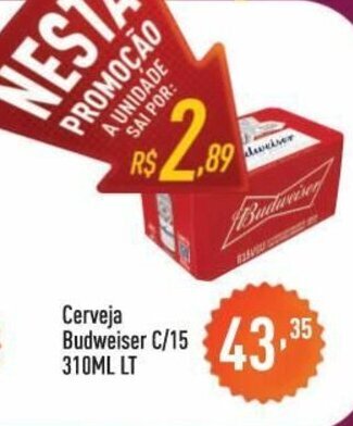 Supermercados Pague Menos Cerveja Budweiser c/15 310ml Lt oferta