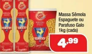 Massa sêmola espaguete ou parafuso galo 1kg (cada