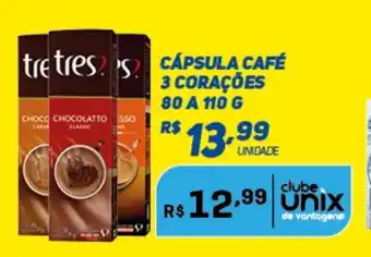 Brasil Atacadista Capsula Cafe 3 Coracoes 80 a 110g oferta