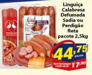 Vencedor Atacadista Linguica Calabresa defumada Sadia ou Perdigao reta pacote 2.5kg oferta