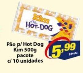 Vencedor Atacadista Pao p/ Hot Dog Kim pacote 500g c/ 10 unidades oferta