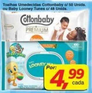 Supermercados Guanabara Toalhas Umedecidas Cottonbaby c/50 unids. ou Baby Looney Tunes c/48 unids. oferta
