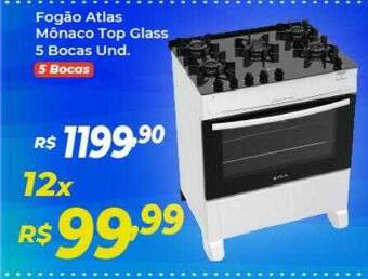 Atakarejo Fogão Atlas Mônaco Top Glass 5 Bocas oferta