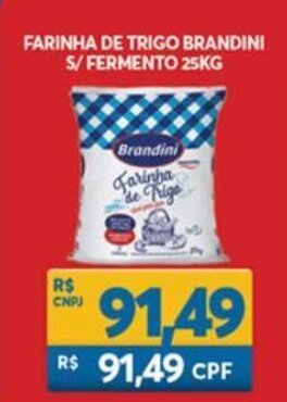 Atacadão Centro Sul Farinha de Trigo Brandini s/ Fermento 25kg oferta