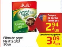 Filtro de papel melitta 103 30un