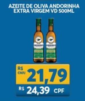 Atacadão Centro Sul Azeite de Oliva Andorinha Extra Virgem VD 500ml oferta