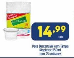 Pote descartavel com Tampa Rioplastic 250ml com 25 unidades