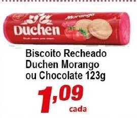 Ricoy Supermercados Biscoito Recheado Duchen Morango ou Chocolate 123g oferta