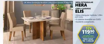 Mesa retangular hera com 4 cadeiras elis