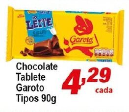 Ricoy Supermercados Chocolate Tablete Garoto tipos 90g oferta
