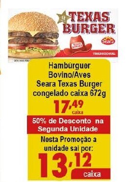 Ricoy Supermercados Hamburguer Bovino/ Aves Seara Texas Burger Cong. caixa 672g oferta