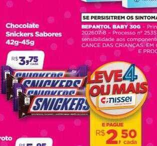 Farmácias Nissei Chocolate Snickers Sabores oferta