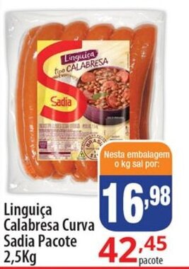 Akki Atacadista Linguica Calabresa Curva Sadia pacote 1kg oferta
