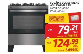 GBarbosa Fogão 5 bocas atlas agile up glass oferta