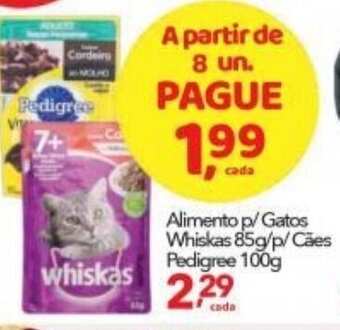 Lopes Supermercados Alimento p/ Gatos Whiskas 85g/ p/ Caes Pedigree 100g oferta