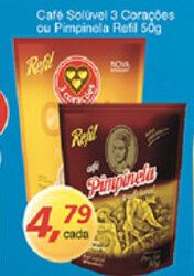 Supermercados Guanabara Cafe Soluvel 3 Coracoes ou Pimpinela Refil 50g oferta