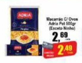 Higa's Supermercado Macarrao c/ Ovos Adria pct 500g (exceto ninho) oferta