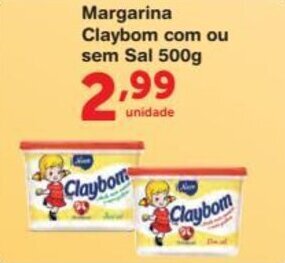 Roldão Margarina Claybom com ou sem Sal 500g oferta