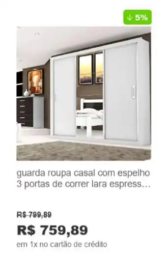 Lojas Americanas Guarda roupa Casal com espelho 3 portas de Correr lara espress oferta