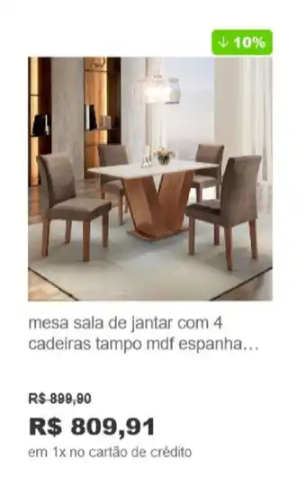 Lojas Americanas Mesa Sala de jantar com 4 cadeiras tampo mdf espanha oferta