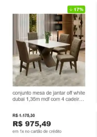 Lojas Americanas Conjunto mesa de jantar off white dubai 1.35m mdf com oferta