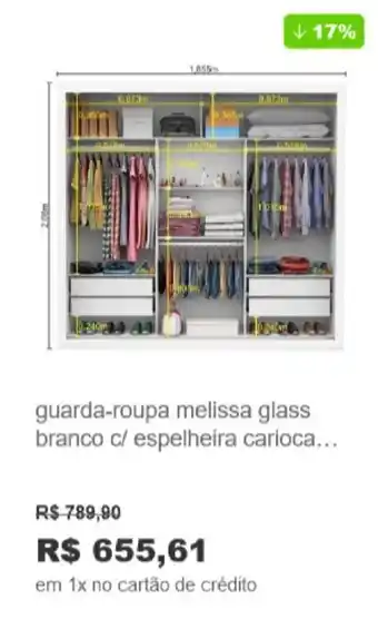 Guarda roupa Melissa glass branco c/ espelheira carioca