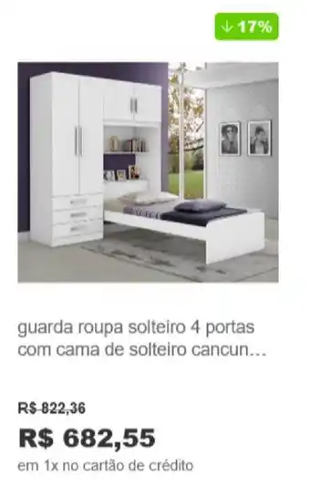Lojas Americanas Guarda roupa solteiro 4 portas com cama de solteira oferta