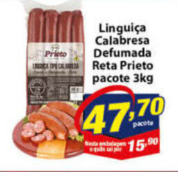 Vencedor Atacadista Linguica Calabresa Defumada Reta Prieto pacote 3kg oferta