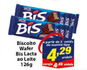 Vencedor Atacadista Biscoito Wafer Bis Lacta ao Leite 126g oferta