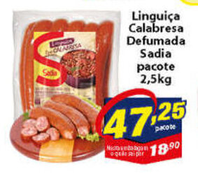 Vencedor Atacadista Linguica Calabresa Defumada Sadia Pacote 2.5kg oferta