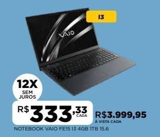 DB Supermercados Notebook vaio fe15 i3 4gb 1tb 15.6 oferta