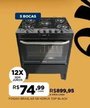 DB Supermercados Fogao braslar 5b horus top black oferta