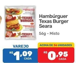 Supermercados Condor Hamburguer Texas Burger Seara 56g oferta