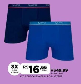 Kit 2 cueca boxer lupo p az/prt