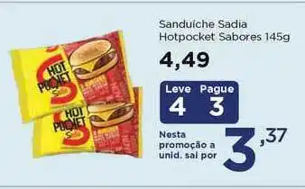 Apoio Mineiro Sanduíche Sadia Hotpocket Sabores Leve 4 Pague 3 145g oferta