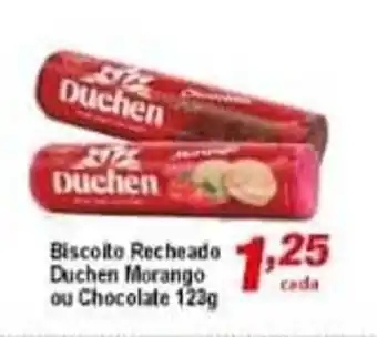 Ricoy Supermercados Biscoito Recheado Duchen Morango ou Chocolate 123g oferta