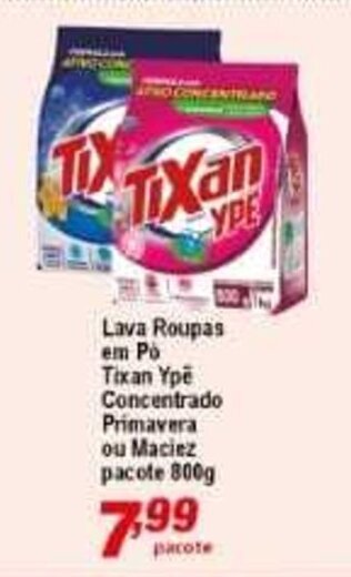 Ricoy Supermercados Lava roupas em po Tixan Ype Concentrado Primavera ou Maciez pacote 800g oferta