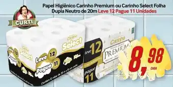 Rede Supermarket Papel Higiénico Carinho Premium ou Carinho Select Folha Dupla Neutro de 20m Lv12 Pg11 unidades oferta