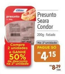 Supermercados Condor Presunto Seara Condor 200g oferta
