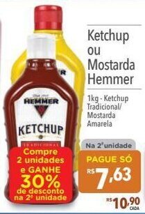 Supermercados Condor Ketchup ou Mostarda Hemmer 1kg oferta