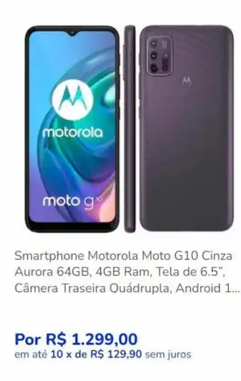 Smartphone Motorola Moto G10 Cinza Aurora 64GB, 4GB Ram, Tela de 6.5"
