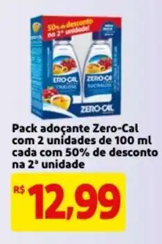 Mercado Extra Pack Adocante Zero-Cal com 2 unidades de 100ml cada com 50% de desconto na 2 unidade oferta