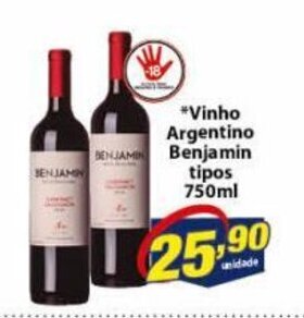 Vencedor Atacadista Vinho Argentino Benjamin tipos 750ml oferta