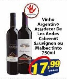 Vencedor Atacadista Vinho Argentino Atardecer De Los Andes Cabernet Sauvignon ou Malbec 750ml oferta