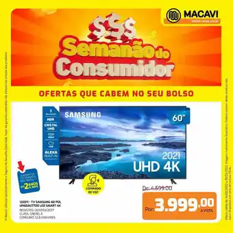 Macavi 120311 - TV Samsung 60 POL UN60AU7700 LED Smart 4K oferta
