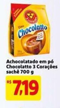 Extra Supermercado Achocolatado em po Chocolatto 3 Coracoes sache 700g oferta