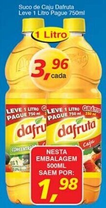 Supermercados Guanabara Suco de Caju Dafruta leve 1L pague 750ml oferta