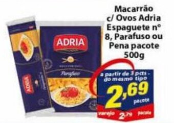 Vencedor Atacadista Macarrao c/ Ovos Adria Espaguete n 8, Parafuso ou Pene pacote 500g oferta