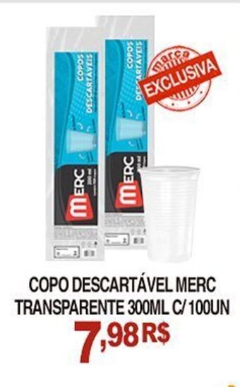 Copo Descartavel Merc Transparente 300ml c/100un